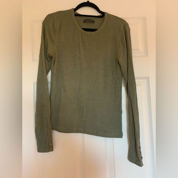 Abercrombie Olive Green Ribbed Long Sleeve Top - Picture 1 of 1